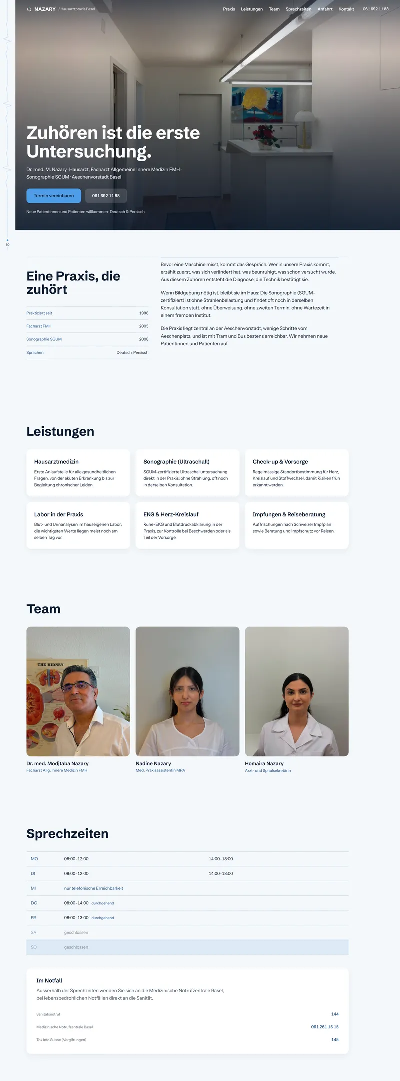 Startseite von Praxis Dr. Nazary, Basel am Desktop